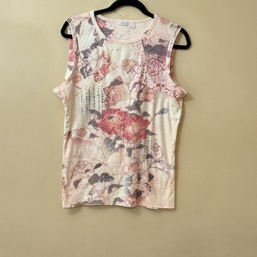Y2K Grunge Asian Fusion Japanese Calligraphy Apt 9 Floral Studded Tank Top M